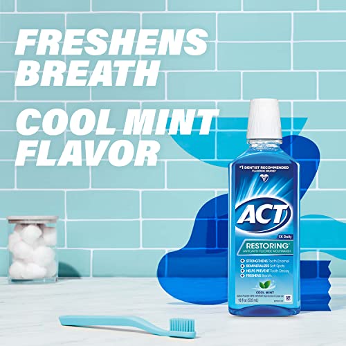 Image of ACT Restoring Fluoride Mouthwash 18 fl. oz. Strengthens Tooth Enamel, Cool Mint (Pack of 3)