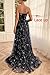 Smileven Women's Sparkle Starry Tulle Prom Dresses 2024 Long Strapless Glittery V-Neck Sleeveless Slit Formal Evening Party Gowns,Navy Blue US0