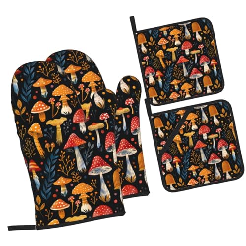 Oven-Mitts-and-Pot-Holders-Sets-of-4-Mushroom-Boho-Vintage-Kitchen-Potholder-Gloves-Heat-Resistant-Non-Slip-for-Chef-Baking-Cooking-Grilling-BBQ-Mittens Oven Mitts and Pot Holders Sets of 4 Mushroom Boho Vintage Kitchen Potholder Gloves Heat Resistant Non Slip for Chef Baking Cooking Grilling BBQ Mittens