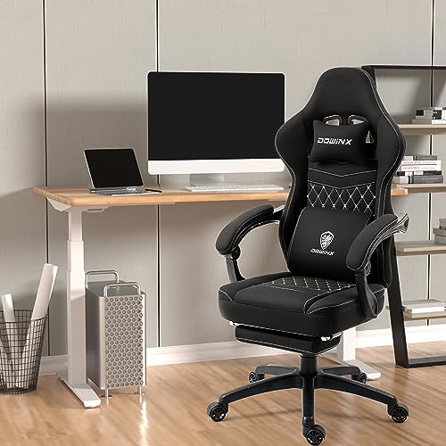 Dowinx Sedia Gaming con supporto lombare, Ampio Sedile Piatto Poltrona Gaming, Poltrona Gaming Ergonomica con Supporto Lombare, Parte Posteriore con cuscinetto in gel e borse di stoccaggio Sedia Game - Immagine 1
