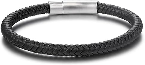 Men's Leather Bracelet - Braided Leather Bracelet Double Wrap Braided Leather Bracelet Stainless Steel Bracelets for Men and Women Magnetic Closure