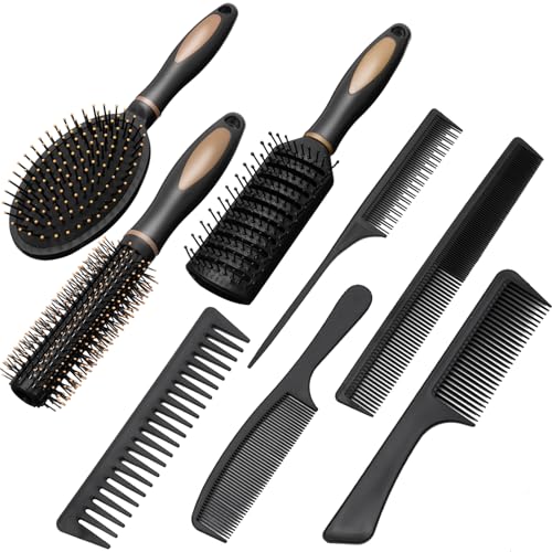 Yamitora Juego de 8 cepillos para el pelo, peines de masaje, cepillo de pelo antiestático, cepillo de bordes, varios estilos para mujeres y hombres, uso doméstico, viajes