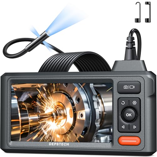 DEPSTECH Triple Lens Endoskopkamera mit Licht,5-Zoll-IPS-Bildschirm Endoskopkamera, 1080P Industrie Endoskop Rohrkamera Kanalkamera, IP67 Wasserdichtes inspektionskamera für Auto, Wand & Abfluss-5m