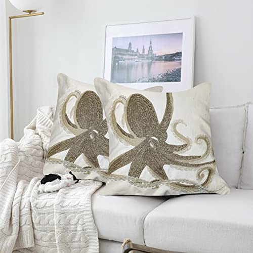 Image of SAJAVAT HOME Cotton Printed Cushion Cover Exclusive Edition 18x18 INCHES White & Beige (Pack of 1)