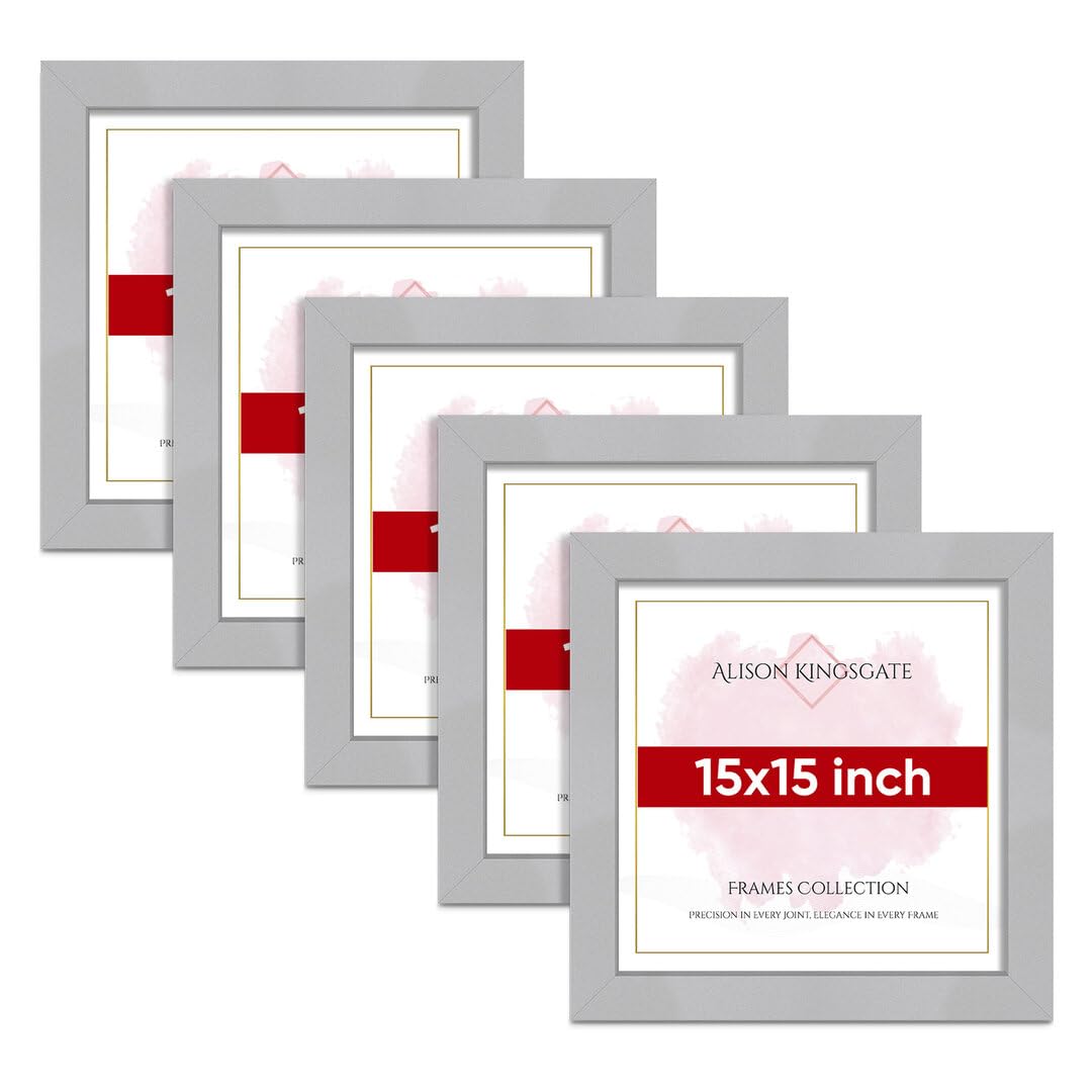 Alison Kingsgate Modern 15X15 SILVER Photo Frame Pack of 5-Engineered Wood Picture Frames with Shatterproof Perspex - Ideal for Artwork-Wall Mount or Tabletop - Multiple Sizes & Colours Available — image 1