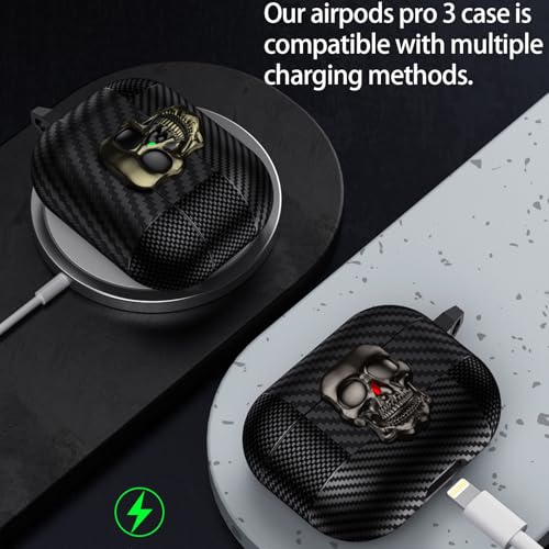 Image of for Hard AirPods Pro 3 Case 2025 | Funny 3D Skull Air Pods Pro 3 Case with Lock | with Keychain | Cool Carbon Fiber Airpods 3 Pro Cases for Man Women(Model A2700 /A2931)(Bronze)