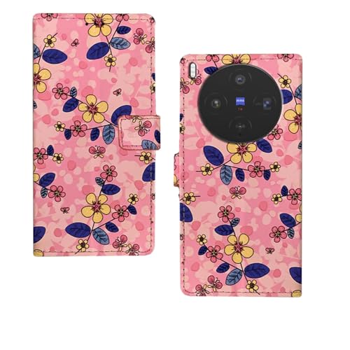 Image of amazon basics Vivo X300 5G Flip Cover | Card Pockets Wallet & Stand | Flip Cover for Vivo X300 5G (Pink Flower)