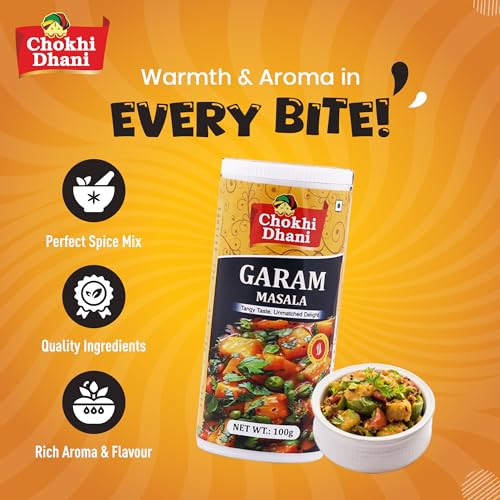 Image of Chokhi Dhani Garam Masala Powder 100g | Aromatic Indian Spice Mix | Rich Flavour Curry Masala for Sabzi, Dal & Gravies | Homemade Style Desi Garam Masala | No Artificial Colours