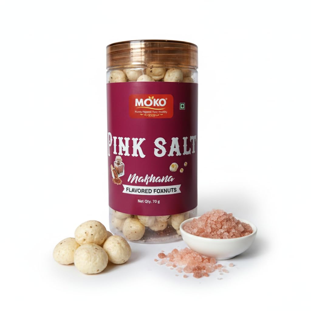 MOKO - Purely Popped. Truly Healthy Pink Salt Makhana (Flavored Foxnuts) | Roasted & Healthy Snack | High Protein, Gluten-Free, Low Calorie | Crunchy Lotus Seeds | 70g Pack