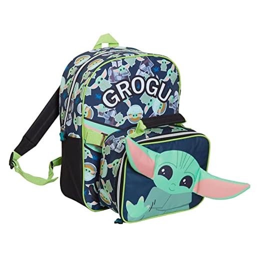 Disney Mochila Mandalorian con bolsa de almuerzo para niños GROGU Baby Yoda a juego, verde, Taille unique