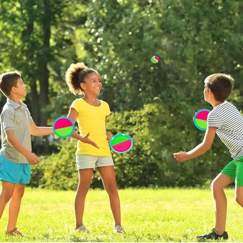 Image of Catch Ball Paddle Game Set - 2 Handheld Catch Discs with 2 Matching Soft Balls - Outdoor Toy for Kids Teens Adults - Beach Backyard Park Fun