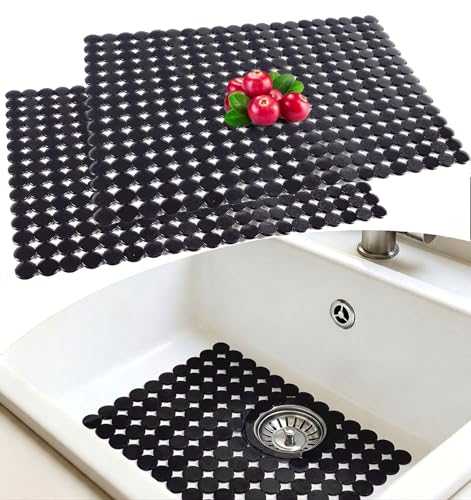 Tapis D'évier de Cuisine, Lot de 2 Tapis d'évier Découpable,Tapis évier Décoratif, Tapis de Protection d'évier en céramiqu/Acier Inoxydable,Drainage...