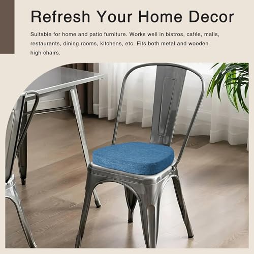 Image of OVOV 14x14 Chair Cushions for Metal Dining Chairs Set of 4 Blue | Non Slip, Washable Removable Cover with Ties, Textured, for Dining Room, Kitchen Cafes Bistro Patio, Stackable Chairs