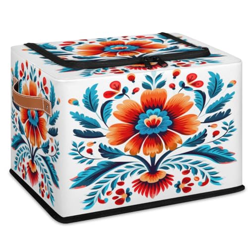 Snatocys Fabric Clothes Storage Bins with Lid, Abstract Bohemian Flowers Foldable Storage Boxes with Zipper Collapsible Cube Clothing Storage Bag Closet Clothes Organizer, Cute Floral