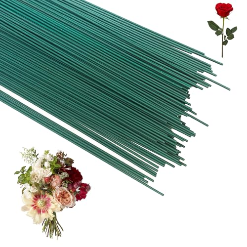 QMLING 110 Stück Blumendraht Grün, Floristikdraht 30 cm, 2mm Blumenstamm Draht, Basteldraht für Blumenhandwerk Blumenstrauß Künstliche Blumen