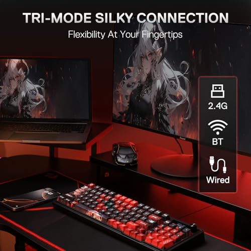 Image of Redragon Anime Gaming Keyboard and Mouse Combo, K719 PRO 95-Key Wireless Gasket Mechanical Keyboard w /1.14'' TFT Screen & Knob + M612AK PRO 8000 DPI Mouse w /9 Programmable Buttons, 3-Mode Bundle