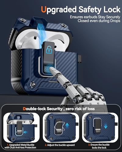 Image of Dual Safety Lock for AirPods 4 Case 2024, Compatible with MagSafe - Designed with Automatic Switch and Phone Stand, Includes a Cleaner & Keychain - Rugged Tough Hard Shell for Apple AirPods 4