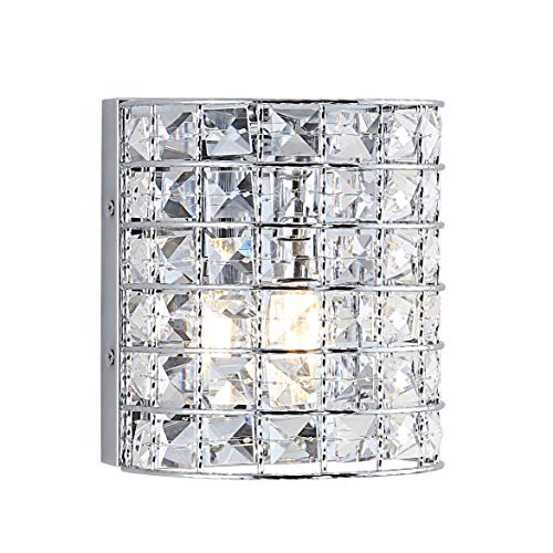 Image of JONATHAN Y 7 inch Chrome Modern LED Vanity Light Sconce for Bathroom Decor, 1-Light, Clear Crystal Shade, Glam Wall Lighting for Hallway Entryway, LED Bulb Included JYL7542A