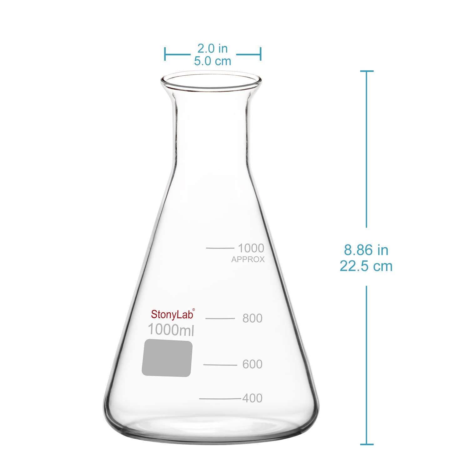Matraz Erlenmeyer de Boca Ancha de Vidrio, 1000 ml, Borosilicato, Uso Pesado, 1 Pieza