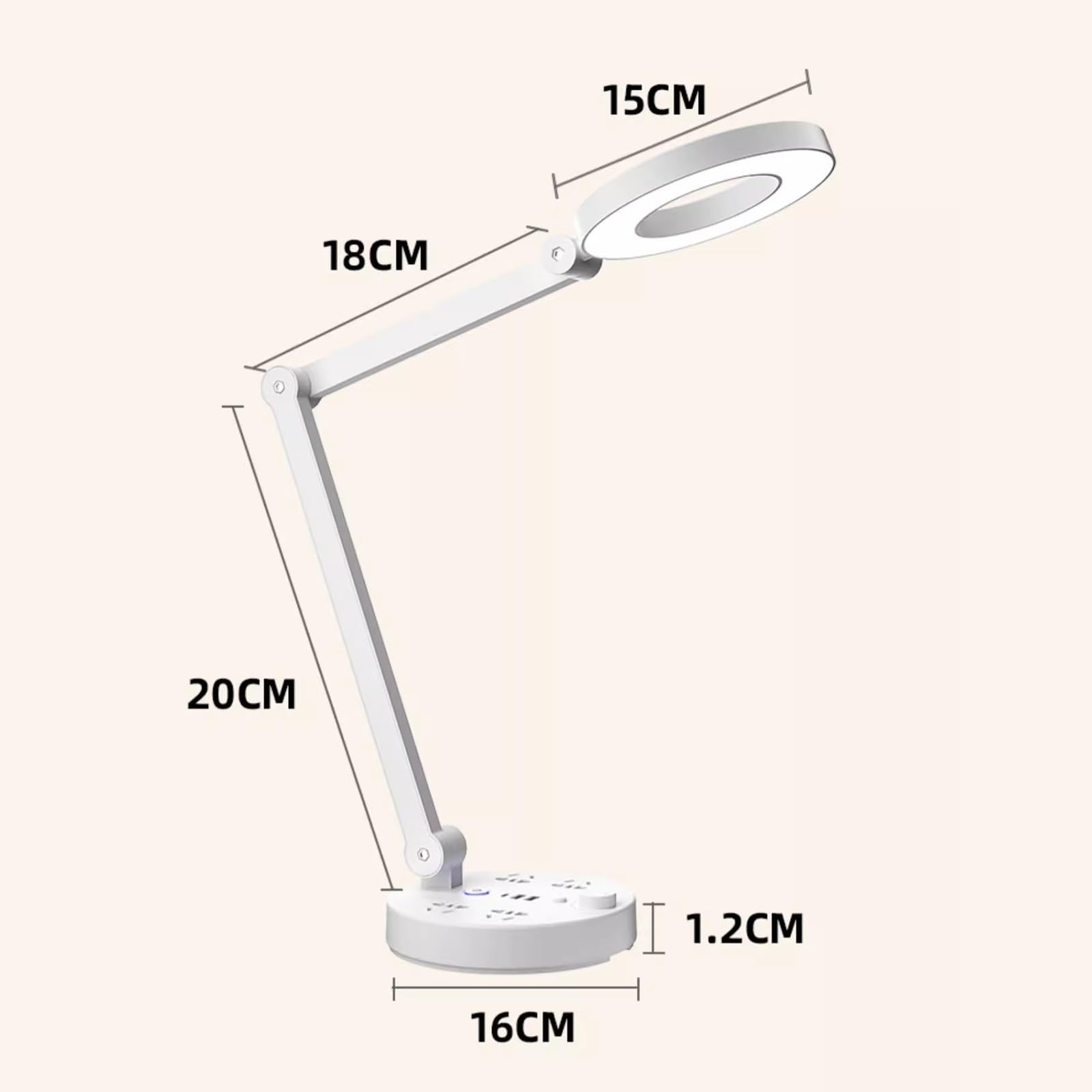 Lampa stołowa Lampka do czytania Lampa biurkowa LED, lampa stołowa z regulowanym wysięgnikiem, lampa biurowa z funkcją przyciemniania do ochrony oczu, z 2 portami ładowania USB, 4 gniazdami zasilania
