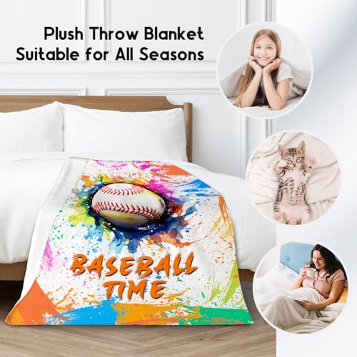 Baseball Blanket, Cozy Soft Throw Blankets for Kids, Cool White Flannel Throw Gifts for Bed Couch, 60x80 Inches