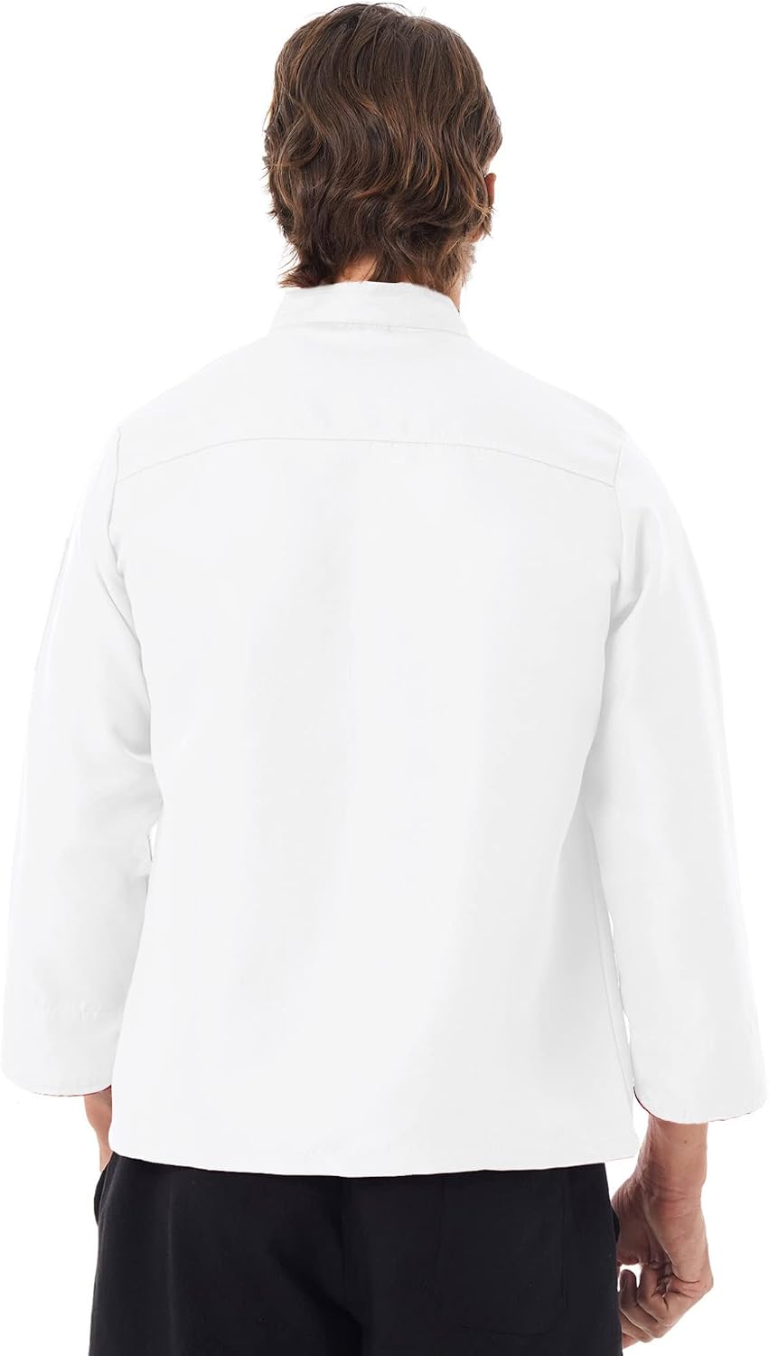 JanJean Mens Unisex Long/Short Sleeve Press Button Chef Jacket Chef Coat Cooking Uniform with Pockets