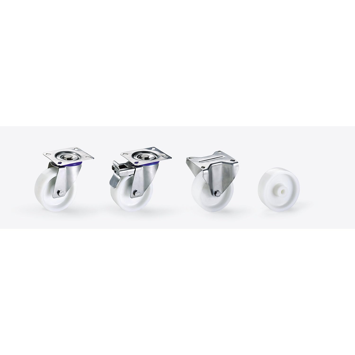 Rotella in poliammide | supporto in acciaio inox | Ø x larghezza ruota 80 x 30 mm | rotella pivottante con fermo doppio