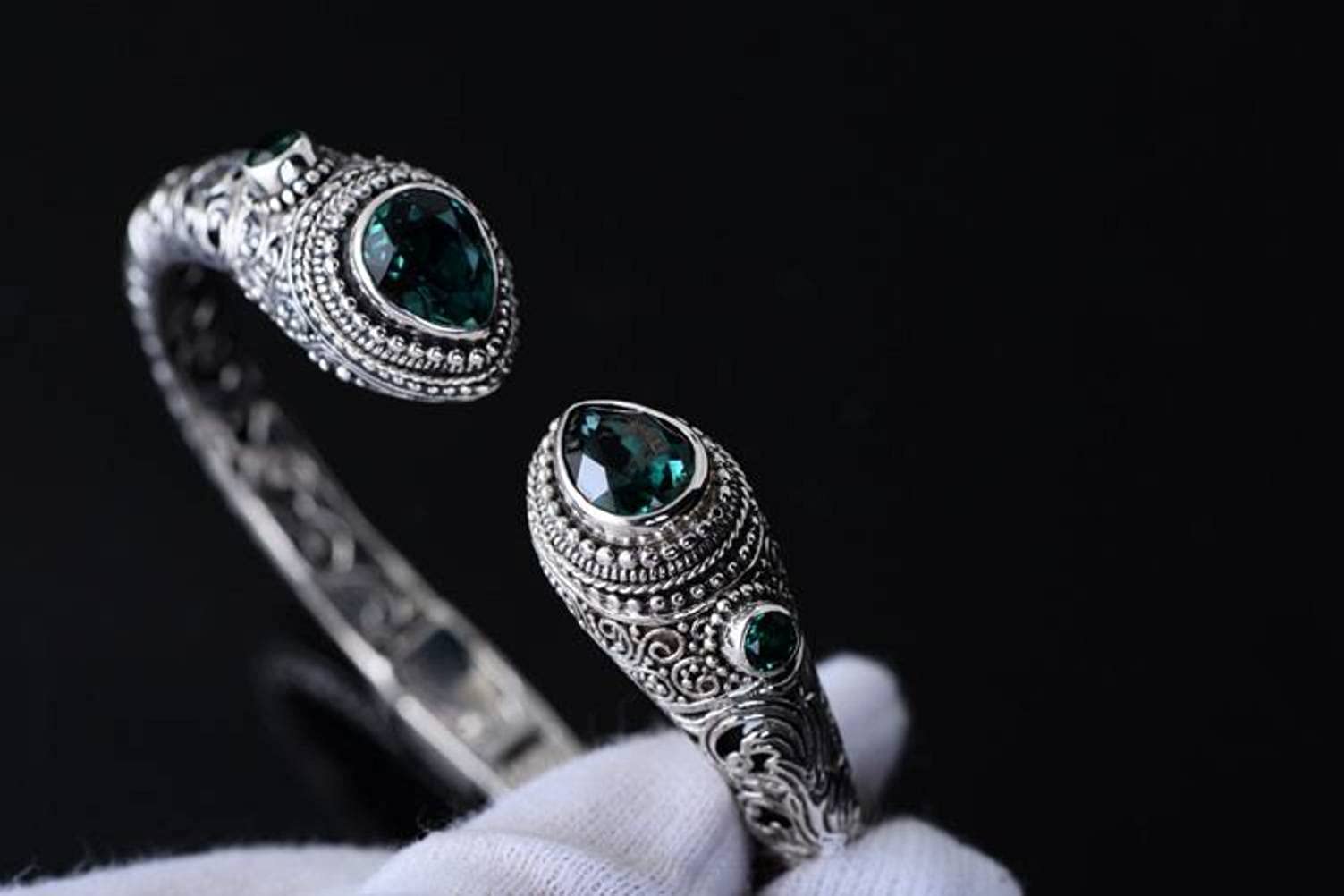 Brazalete Retro S925 Brazalete de Plata Esterlina Joyería Metal Pulsera de Plata Abiertaverde