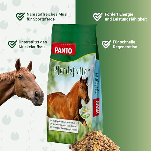 Panto Pferdefutter Sportmüsli mit Wisan-Lein 20 kg – verdauungsförderndes Kraftfutter mit Omega-3 Fettsäuren, funktionales Pferdefutter für erhöhten Energiebedarf