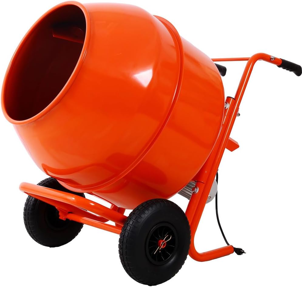 8 Cu.Ft. Electric Cement Mixer with 3/4HP Motor, 115V Portable Concrete Mixer with Steel Drum and Pneumatic Wheels, Heavy Duty Cement Mixing Machine for Mortar, Stucco, and Concrete – Orange,8 cu.ft