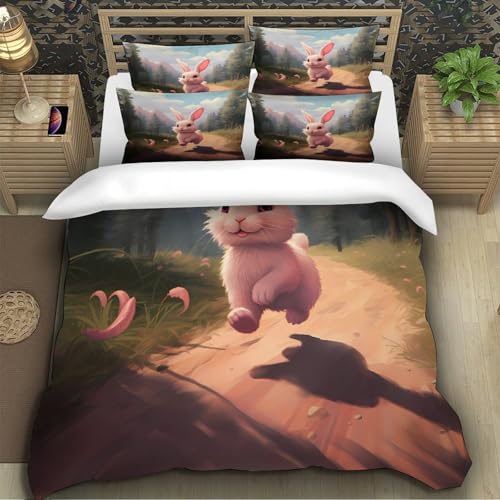 Housse de couette lapin 3D microfibre King 220x240cm avec sa fermeture éclair cachée durable - 4