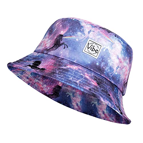 Vibe Festival Gear Bucket Hat Unisex for Men Women Fashion Fishing Hat Cute Fisherman Cap (Space Unicorn)