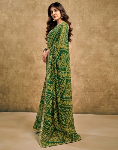 Image of SIRIL Women's Georgette Bandhani Printed Saree, Traditional Wedding Sarees For Women With Unstitched Blouse Piece