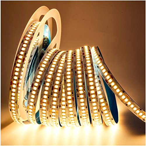 Tesfish 24V LED Streifen Licht, Warmweiß 3000K 5M LED Strip Lichtband 2835 IP20 240 LEDs/M, Total 1200 LEDs Super Hell LED band LED Lichtleiste LED Leiste für Schlafzimmer, Küche Dekoration