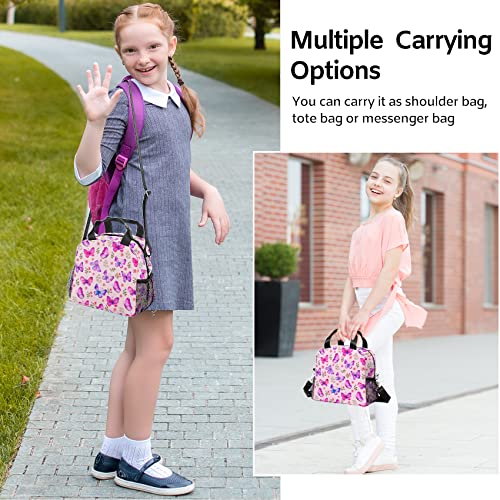 Rcekvoh Purple Butterfly Insulated Lunch Bag Women Girls Waterproof Lunch Box Freezable Lunch Tote Bag For Work Picnic With Adjustable Shoulder Strap Mesh Pocket, Butterfly #TOP1