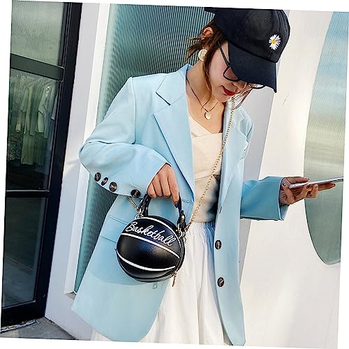 Basketball Shape Single-shoulder Bag Chain Pu Leather Small Round Bag Fashion Handbag for Women Girls Black, Black, 17X16CM4