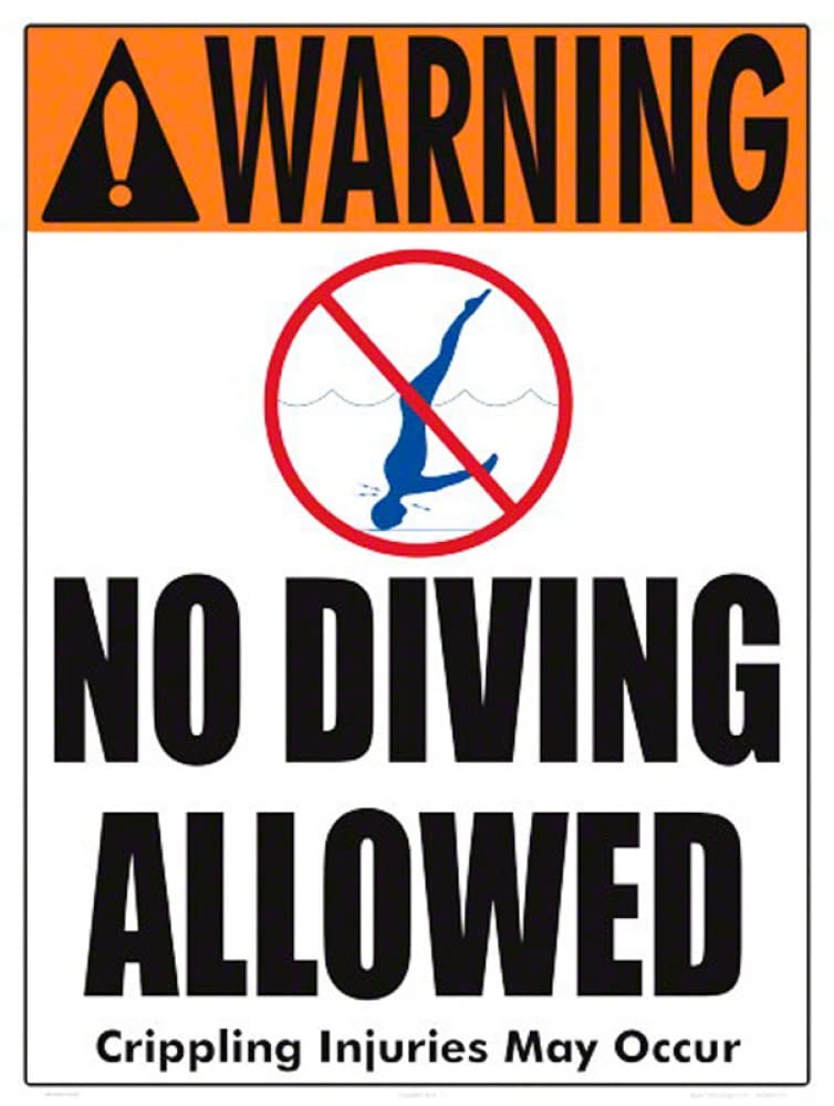 No Diving Allowed Warning Sign (4 Inch Lettering) - 18 x 24 Inches - Plastic
