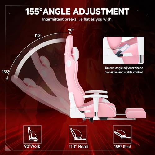 Image of GTPLAYER Gaming Chair,Gamer Chair with Bluetooth and Adjustable Backrest,Seat Height Adjustable Computer Chairs with 3D Armrests,Video Game Chair with Footrest Speakers (Pink)