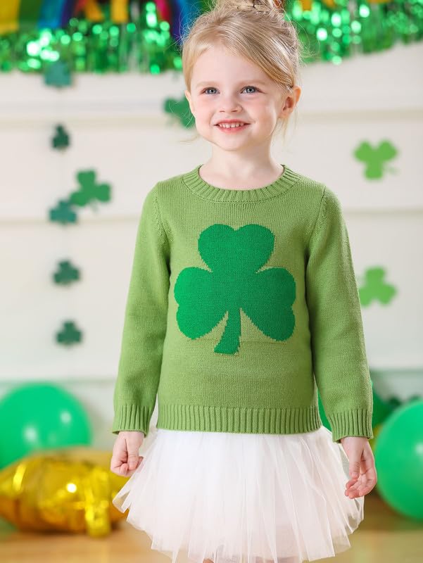 Image of Unisex Toddler St.Patrick's Day Clover Print Sweater Irish Shamrock Knitted Pullover Tops 12M-8Y