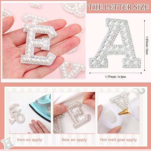 78 Pcs Pearl Letter Patches Pearl Iron On Letter Patches Rhinestone A-Z Pearl English Rhinestone Alphabet Glitter Pearl Letter Patches Decorative Repair Embroidered Sew On Appliques (White) #TOP3
