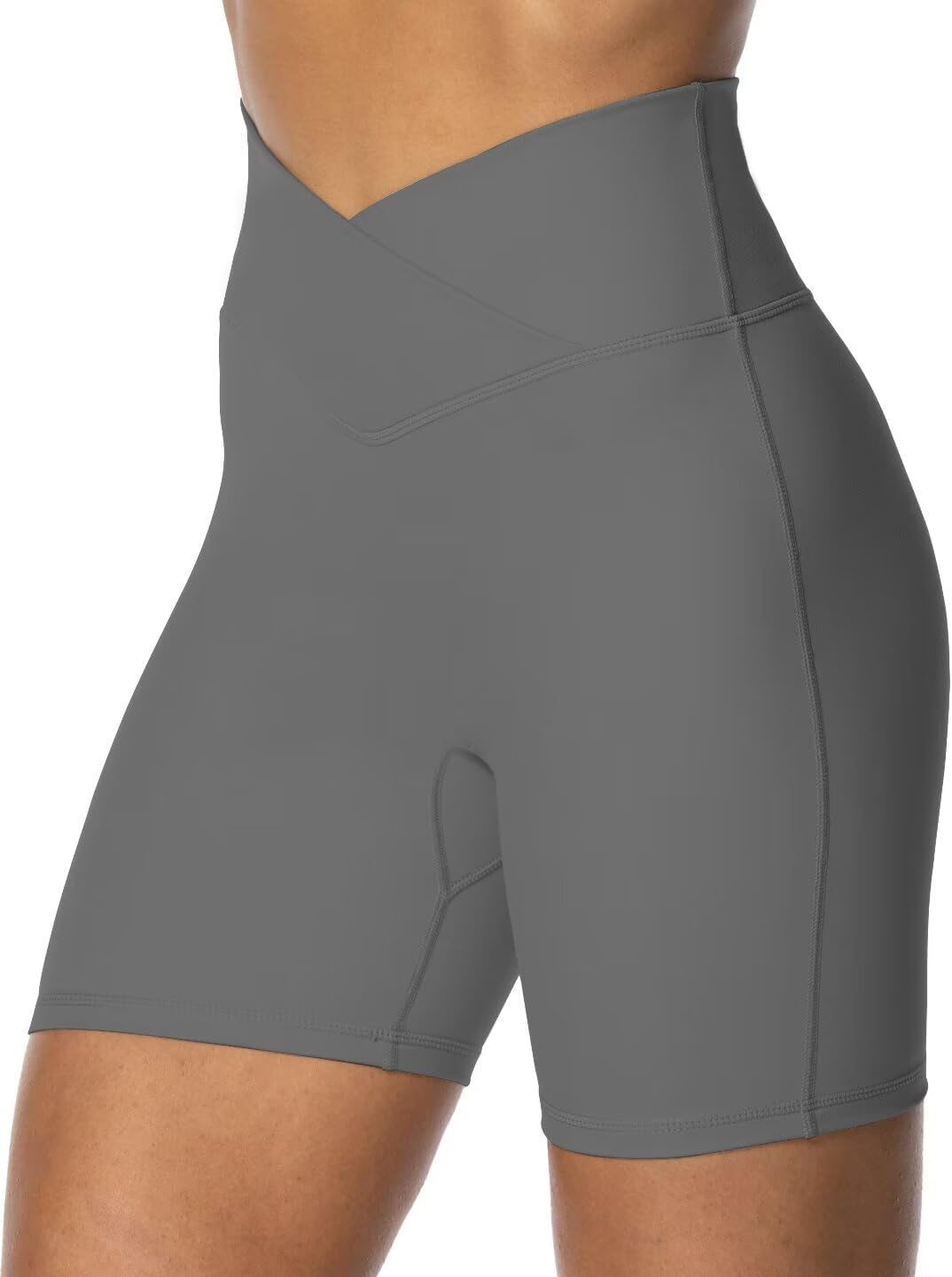 Sunzel Crossover Biker Shorts for Women, No Front Seam V High Waist Yoga Workout Gym Shorts with Tummy Control