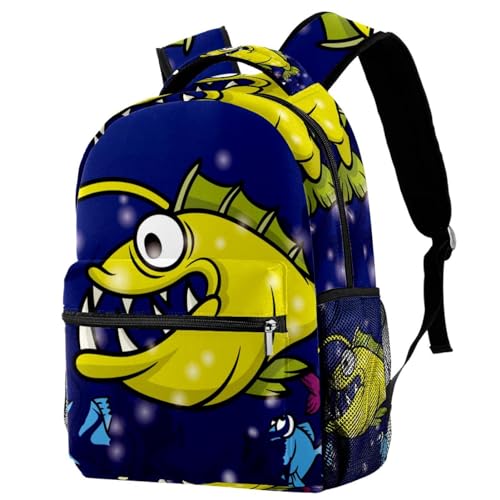 Sac à dos d'école confortable anti mal de dos avec motif poisson jaune