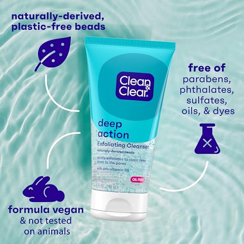 Image of Clean & Clear Deep Action Exfoliating Face Wash Scrub with Pro-Vitamin B5, Daily Exfoliating Facial Cleanser Cleans Deep Down to Pores for Smooth Skin, Oil-Free and Paraben-Free, 5 fl. Oz