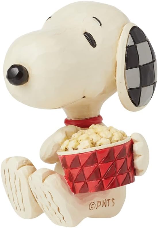 Enesco Peanuts by Jim Shore Collection Snoopy Enjoying Popcorn Miniature Figurine- Stone Resin Hand Crafted Painted Collectible Peanuts Snoopy Mini Figurines Home Decor Statue, 2.75 Inch
