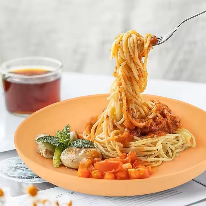 Image of 20 CM Wheat Straw Plates, Unbreakable Microwave and Dishwasher Plates,Plastic Cutlery for Family Picnic Party Camping (20 CM, Pack of 2)