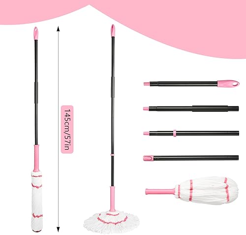 Miniatura 2 de Trapeador giratorio para limpieza de suelos, mango largo de 57 pulgadas de largo, trapeador de microfibra resistente para trapear en azulejos