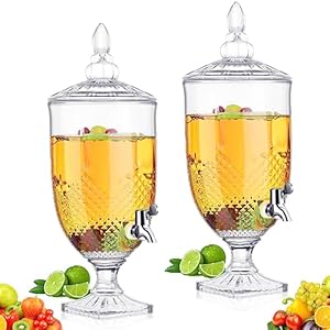 1.3 Gallon Drink Dispensers for Parties Crystal Iced Beverage Dispenser with Stand and Spigot, Glass Liquid Containers Wide Mouth Beverage Server for Juice Tea Party Bar Wedding (2)