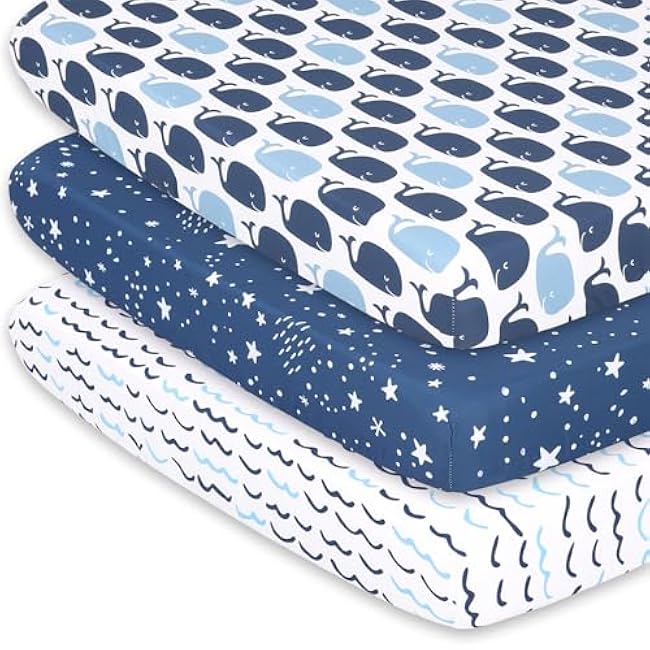 The Peanutshell 3-Pack Fitted Playard Sheets - Soft & Breathable Baby Boy or Girl Mini Crib Sheets, Pack N Play Mattress, Fits Standard Playard Pack Play Mattresses - Nautical