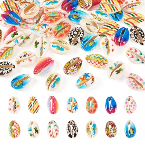 Beadthoven 56pcs Cowrie Shells for Crafts - 14 Colors Natural Seashells Beads for Jewelry Making, Summer Beach Sea Shells for Necklace Bracelets, Fish Tank Party Decorations