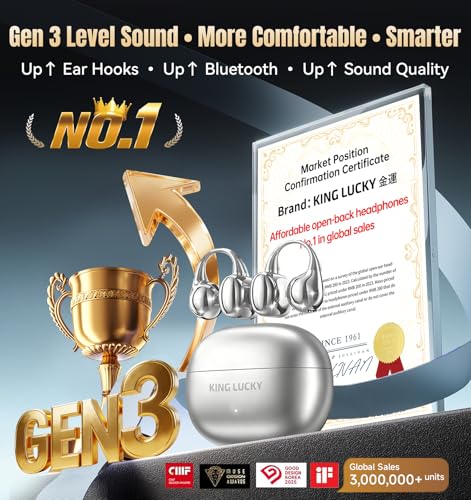 Image of King Lucky Next-gen Clip on Earbuds Open Ear Wireless Bluetooth 6.0 Headphones with Mic,50H Play,ENC,IPX5 Waterproof,Sports Ear Buds,Comfortable for Small Ears&Fitness,Run (Silver, Standard)